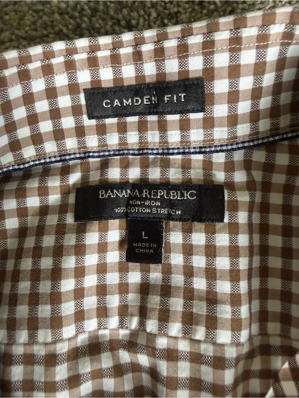Banana Republic Men’s Collared Dress Shirt Camden Fit Large Brown/White